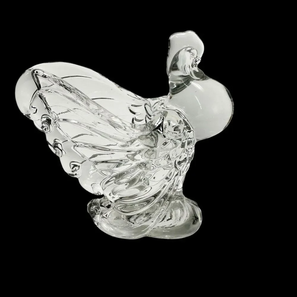 2 Vintage Heisey Glass Clear Chanticleer Rooster Chicken Animal 6